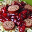 Peppercorn Smoked Venison Sausage with Cherry Shallot Sauce