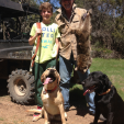 Ted with grandson Jack and super dogs Gonzo and Happy on the spring trap line