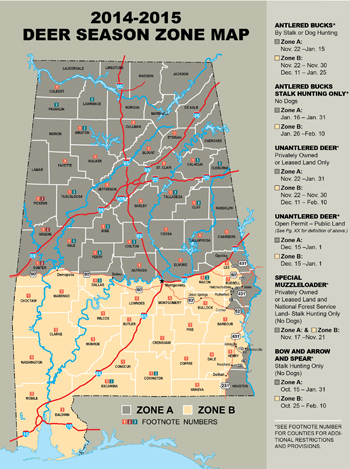 Alabama's proposed northern and southern zones for deer hunting. (Map: Alabama DCNR)