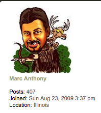 Marc Anthony has been a frequent forum contributor to many hunting websites. This is a screenshot of his avatar and profile as it appears on the D&DH open forums.