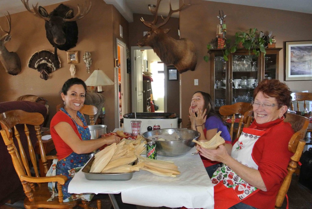 Mia Anstine, left, has been making tamales with her family for many years and loves the process because everyone can chip in to help. (Photo: Mia Anstine)