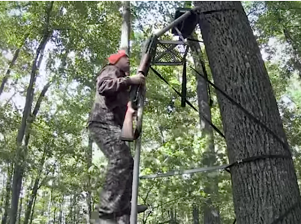 Climbing a treestand with a loaded gun and no safety harness? Bad idea!