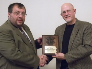 Steve Sorensen (right) receiving the award for “Best Magazine Feature” from Richard Faler, outgoing President of the Pennsylvania Outdoor Writers Association.